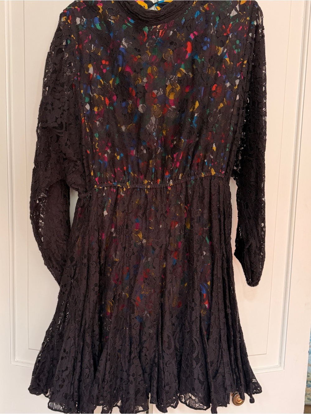 RHODE Black Lace Dress with Multicolor Floral Underlay